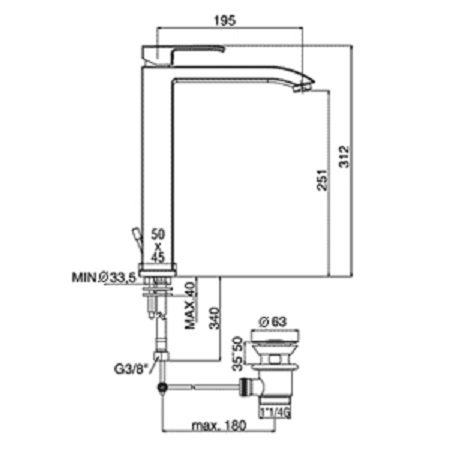 disegno tecnico paffoni level lavandino